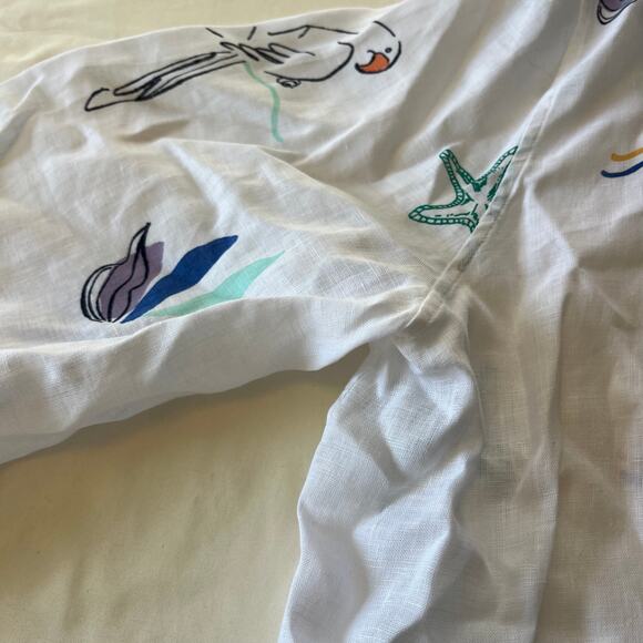 Chicos White Tropical Print 100% Linen Button Up Shirt Plus Sz 16 - Picture 2 of 5